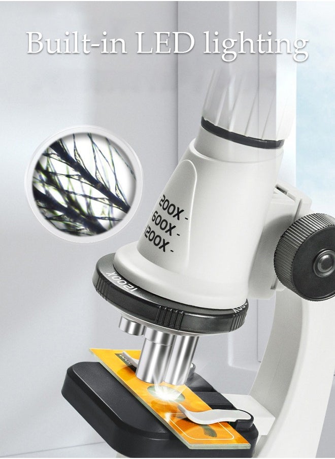 DUNISO - Microscope for Kids Up to 200x-1200x Zoom STEM Kit with Microscope Prepared Slides Built-in LED Light and Configured Various Operating Tools Science Microscope Kit for Kids Students - Image 1