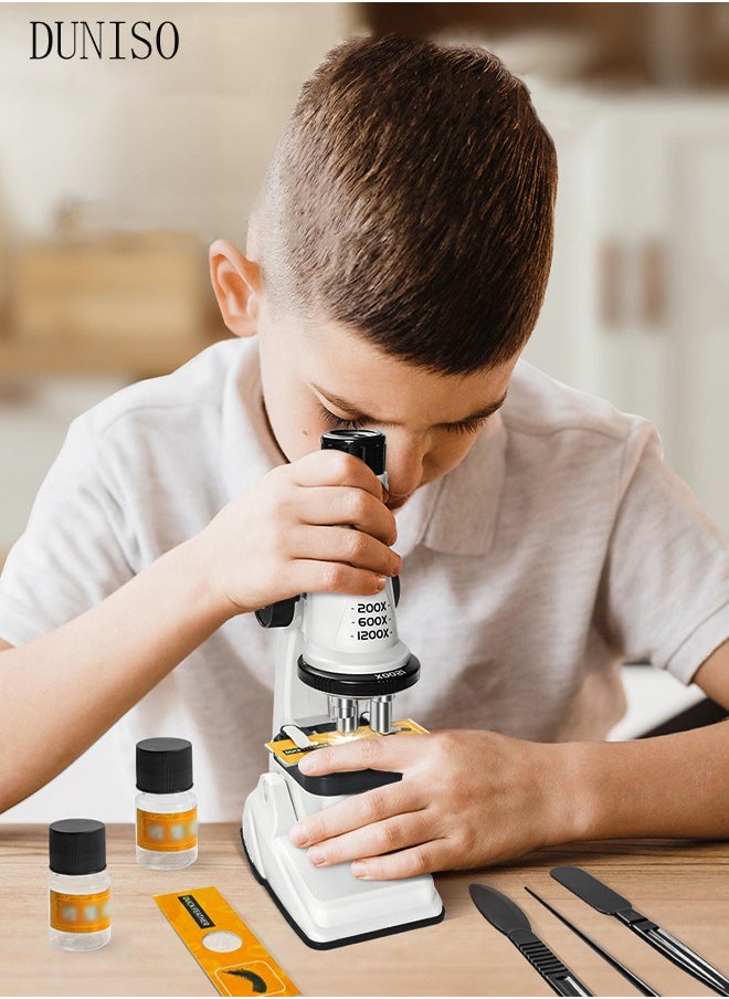 DUNISO - Microscope for Kids Up to 200x-1200x Zoom STEM Kit with Microscope Prepared Slides Built-in LED Light and Configured Various Operating Tools Science Microscope Kit for Kids Students - Image 1