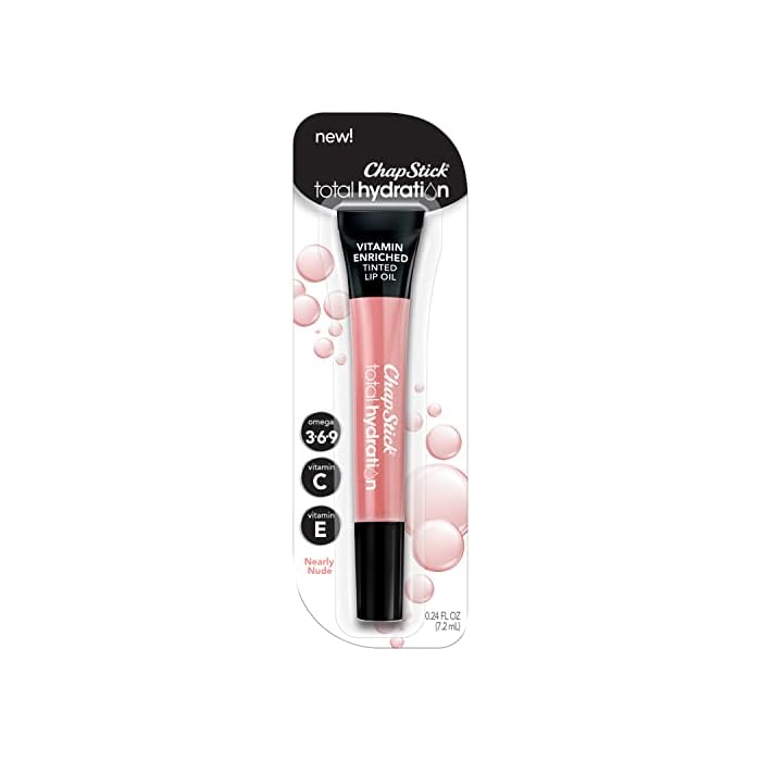 ChapStick Total Hydration Vitamin Enriched Tinted Lip Oil (Nearly Nude, 1 Tube), Vitamin C, Vitamin E, Contains Omega 3 6 9, 0.24 Ounce