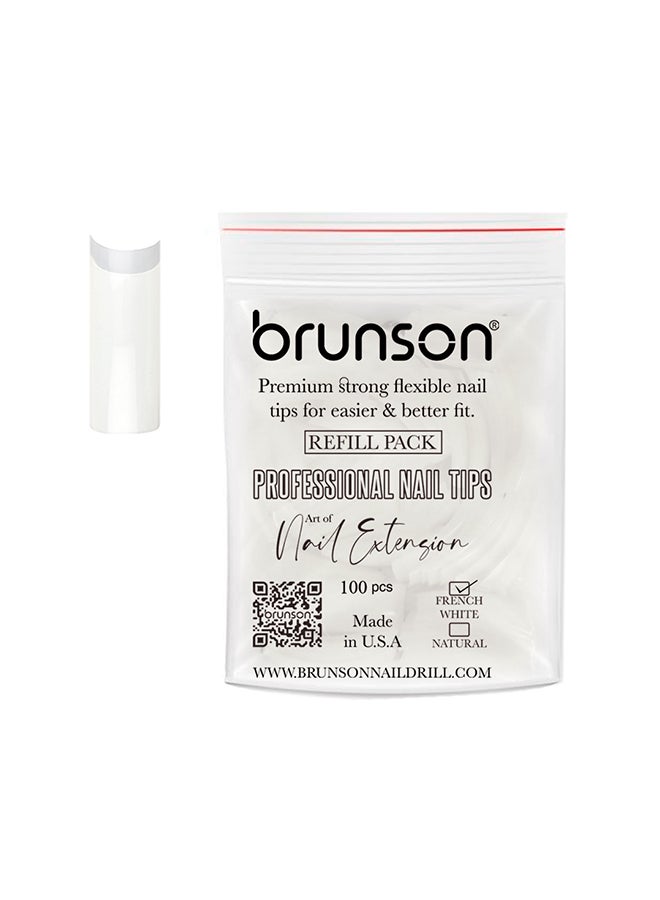 brunson False Nail Tips False Classic French White Professional Refill Pack 100 Pieces - Size 3, CLFCN3 - Image 1