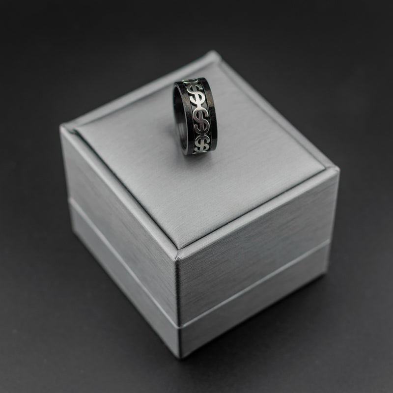 Black Silver Stainless Steel Ring For Him - Size 17 - Image 1