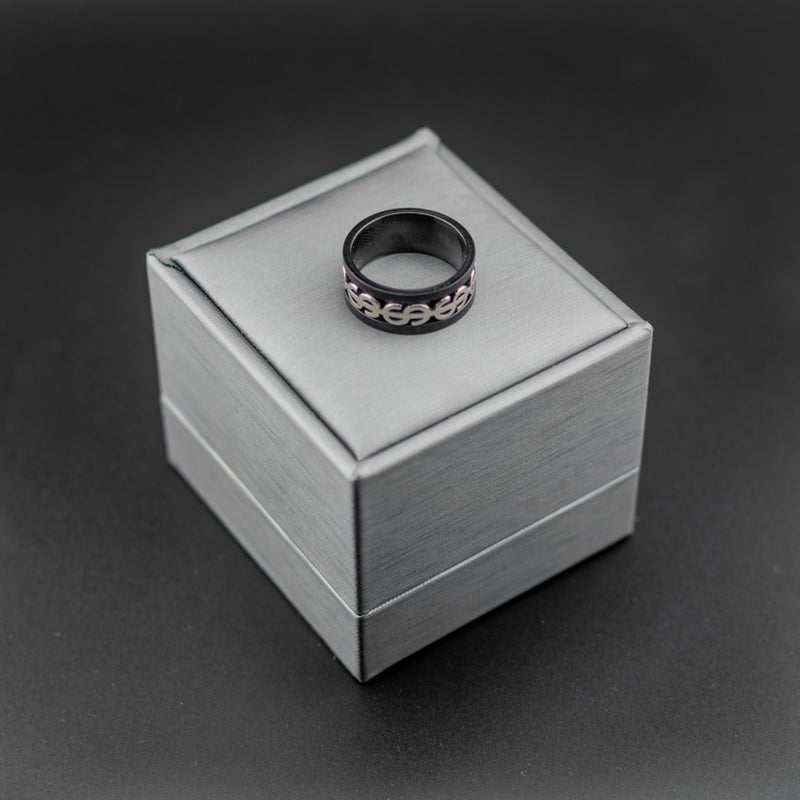 Black Silver Stainless Steel Ring For Him - Size 17 - Image 2