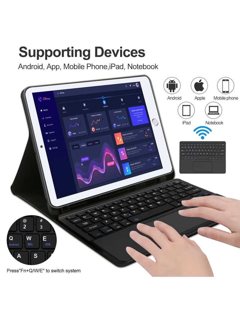 Smart - iPad Keyboard 5th Generation Keyboard for iPad 6th Generation 5th Gen 9.7 Air 2 Inch Smart Trackpad Detachable Wireless with Pencil Holder Flip Stand Keyboard Case for iPad 5th 6th Gen 9.7” Black - Image 1