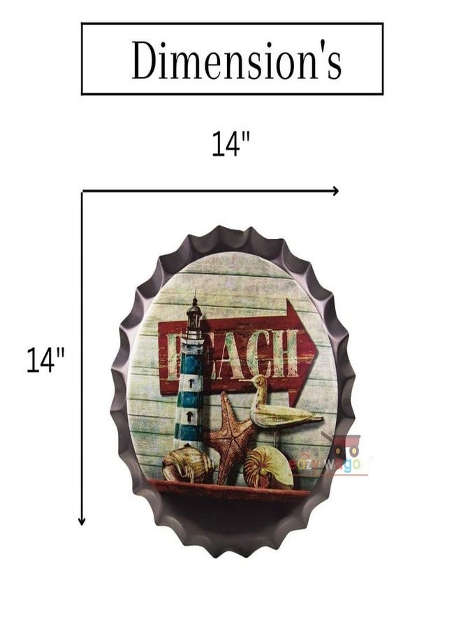 EAZYWAGON Decorative Metal Bottle Caps Wall Sign Plates - 14X14 Inches - Beach shell | Metal Sign Wall Hanging Bottle Cap for Home, Bar & Cafe Decoration | Retro & Vintage Scratch Look Wall Plaques - Image 4