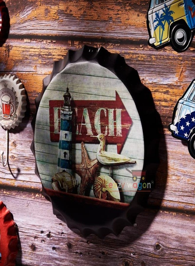 EAZYWAGON Decorative Metal Bottle Caps Wall Sign Plates - 14X14 Inches - Beach shell | Metal Sign Wall Hanging Bottle Cap for Home, Bar & Cafe Decoration | Retro & Vintage Scratch Look Wall Plaques - Image 3