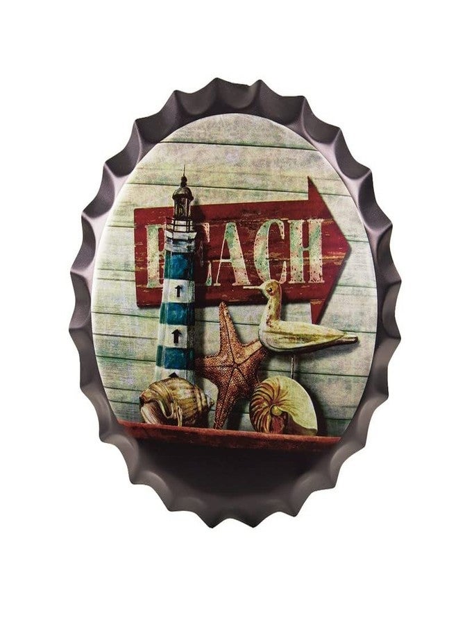 EAZYWAGON Decorative Metal Bottle Caps Wall Sign Plates - 14X14 Inches - Beach shell | Metal Sign Wall Hanging Bottle Cap for Home, Bar & Cafe Decoration | Retro & Vintage Scratch Look Wall Plaques - Image 1