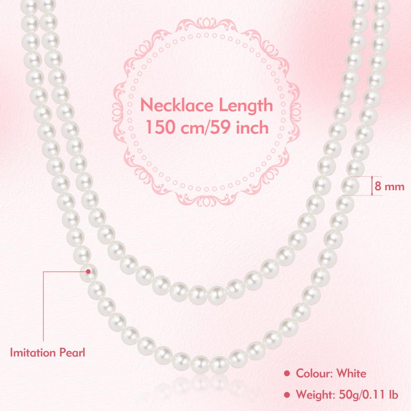 CNURO Long Pearl Necklace, 150cm Faux Pearls Necklaces for Women, White Elegant Long Pearls Strand Vintage Pearls Pendants for Costume Party Wedding - Image 2