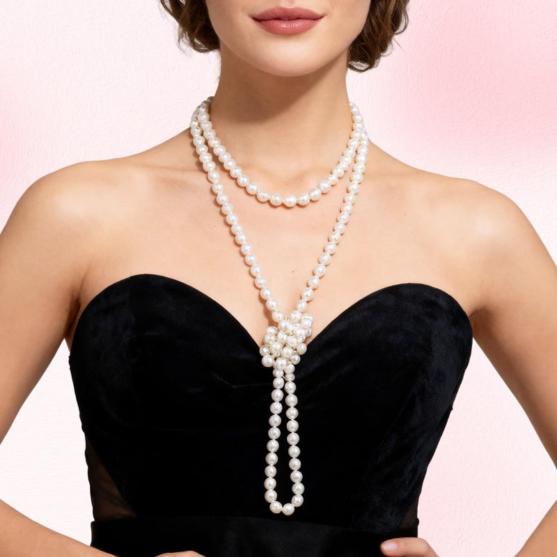 CNURO Long Pearl Necklace, 150cm Faux Pearls Necklaces for Women, White Elegant Long Pearls Strand Vintage Pearls Pendants for Costume Party Wedding - Image 4