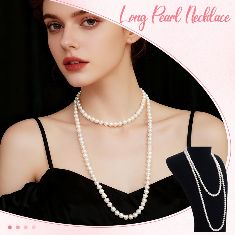 CNURO Long Pearl Necklace, 150cm Faux Pearls Necklaces for Women, White Elegant Long Pearls Strand Vintage Pearls Pendants for Costume Party Wedding - Image 3