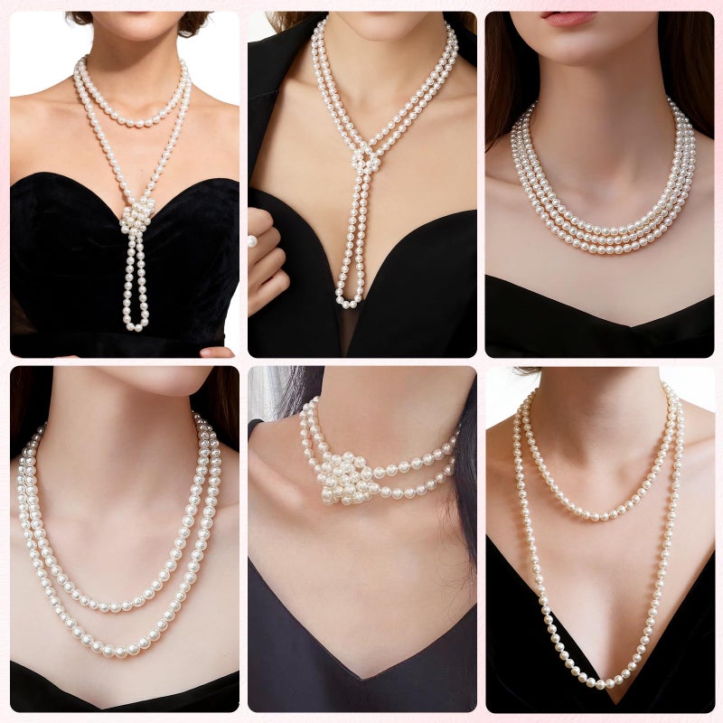 CNURO Long Pearl Necklace, 150cm Faux Pearls Necklaces for Women, White Elegant Long Pearls Strand Vintage Pearls Pendants for Costume Party Wedding - Image 5