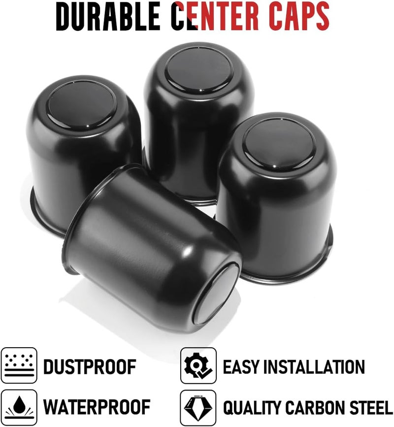 RTRHINOTUNING 4 PCS 3.74in Stainless Steels Wheel Center Caps for 3.74in / 95mm Trailer Truck Rim Center Hole, Matte Black Push Through Hub Caps 4.33in High - Image 4