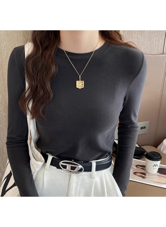 Don't speak Bieyu Women's Autumn Winter Fleece-lined Base Layer  New High Neck Long Sleeve Slim T-shirt Black L - Image 1