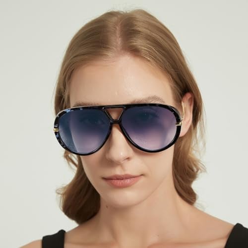 SODQW Oversized Aviator Sunglasses for Women With Earring Trendy Large Big 2025 Designer Shades Adjustable Temples - Image 2