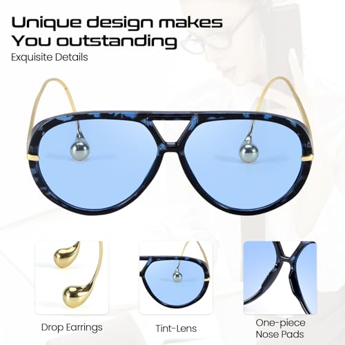 SODQW Oversized Aviator Sunglasses for Women With Earring Trendy Large Big 2025 Designer Shades Adjustable Temples - Image 4