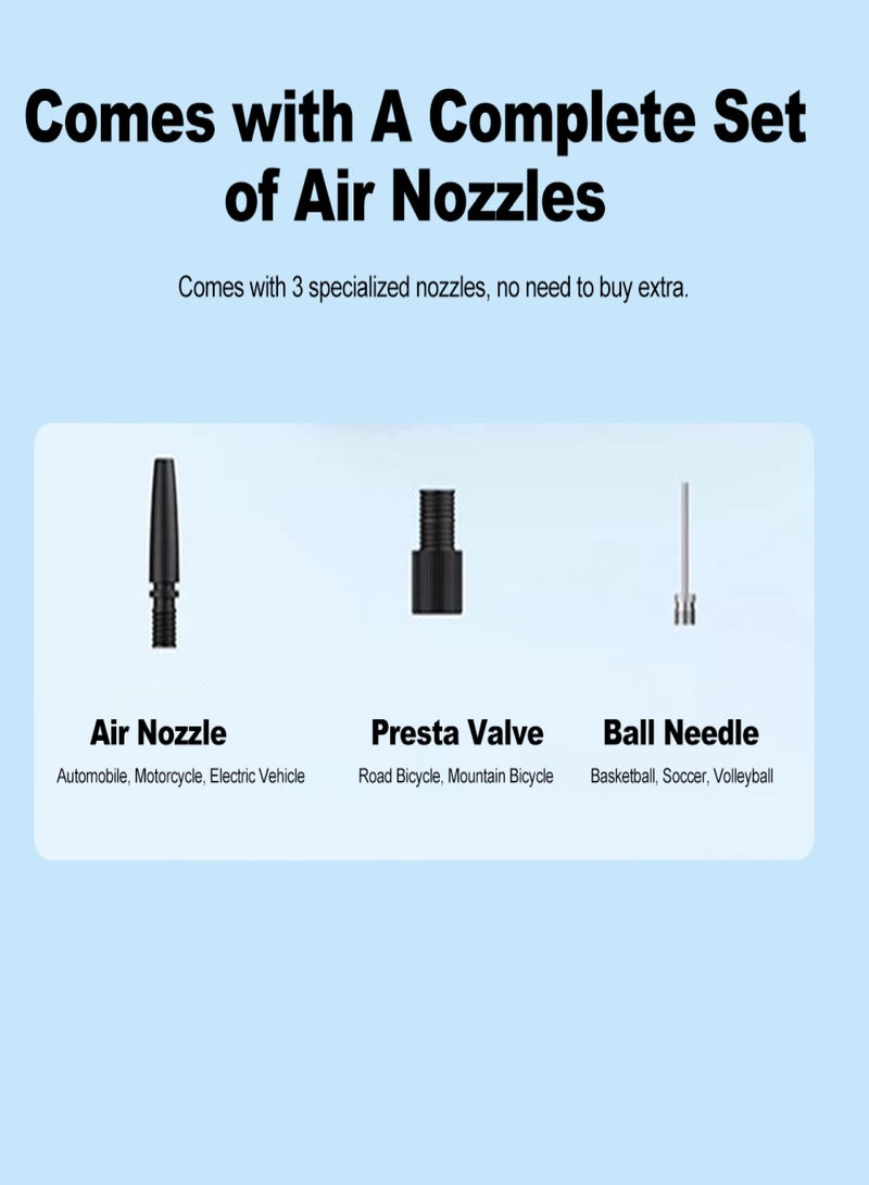 منفاخ إطارات محمول، ضاغط هواء 4000 مللي أمبير/ساعة و150 رطل/بوصة مربعة لإطارات السيارات، مضخة إطارات مزودة بإضاءة LED للسيارة والدراجة النارية والكرة - Image 5