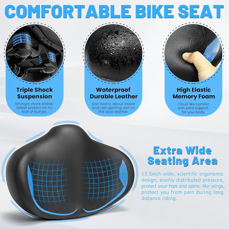 CDYWD Noseless Oversized Bike Seat for Men and Women - Extra Wide Padded Bicycle Seat Cushion - Image 3