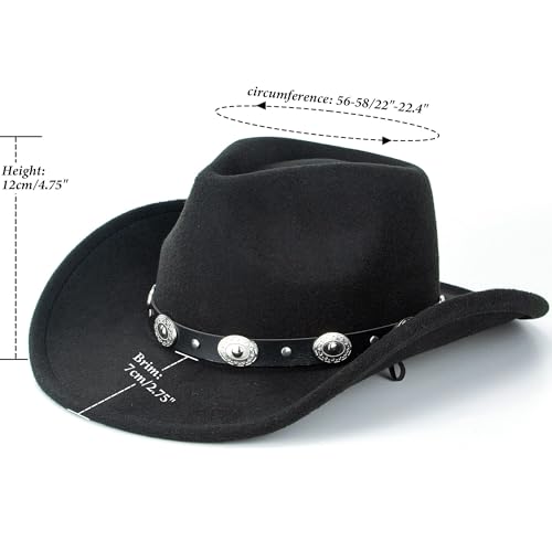 CXQRR Black Cowboy Cowgirl Hat for Women Men Western Style Wide Brim Felt Fedora Panama Hat with Detachable Belt Buckle - Image 3