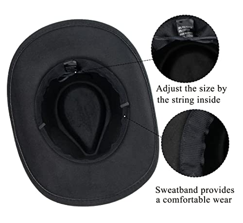 CXQRR Black Cowboy Cowgirl Hat for Women Men Western Style Wide Brim Felt Fedora Panama Hat with Detachable Belt Buckle - Image 5