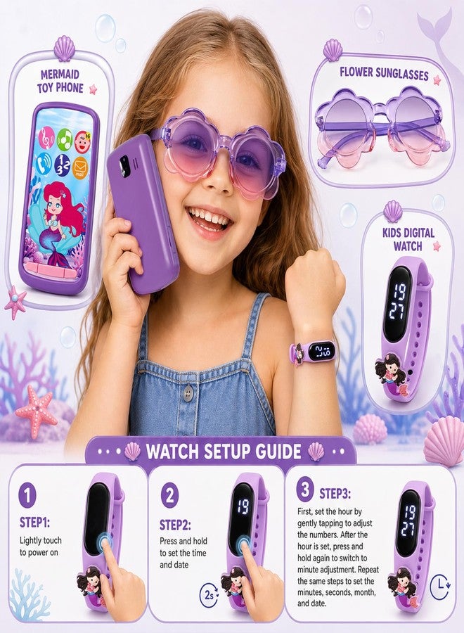 TUZT Mermaid Play Purse for Little Girls, 29PCS Toddler Purse Set with Handbag Fake Makeup Watch Toy Phone, Pretend Princess Play Toy Birthday Party Dress Up Role Play Gift for Kids Age 3-8 - Image 5