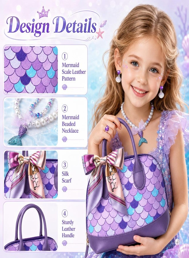 TUZT Mermaid Play Purse for Little Girls, 29PCS Toddler Purse Set with Handbag Fake Makeup Watch Toy Phone, Pretend Princess Play Toy Birthday Party Dress Up Role Play Gift for Kids Age 3-8 - Image 4