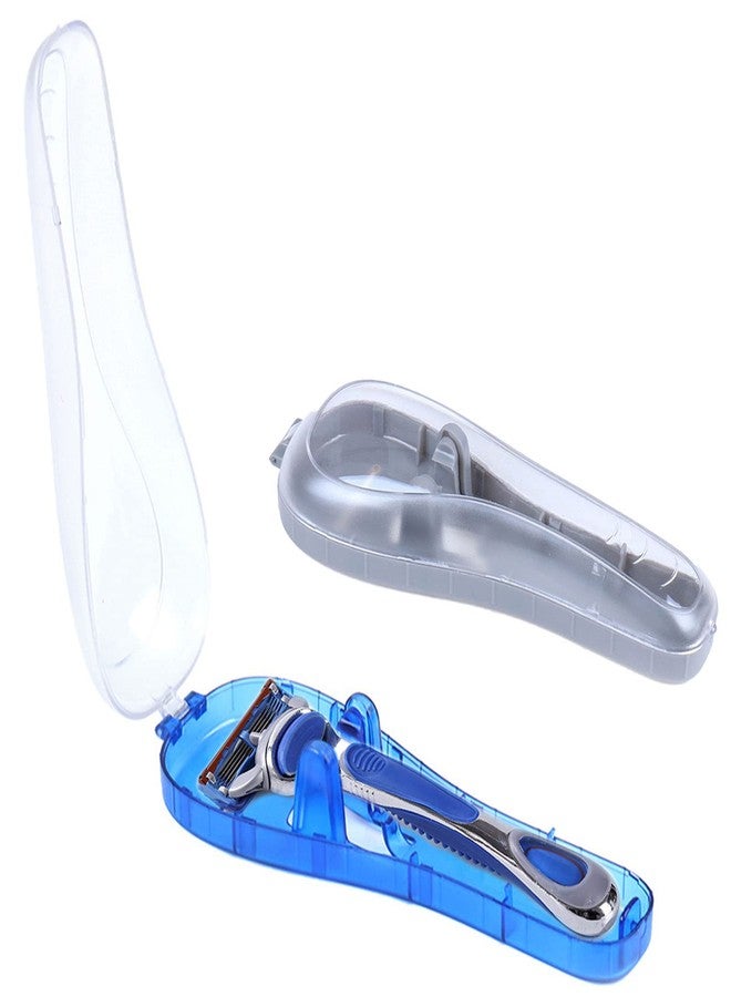 LinMei 2PCS Razor Case Compatible with Gillette Fusion Proglide Fusion Manual Razor Travel Protector Case (Blue+Grey) - Image 1