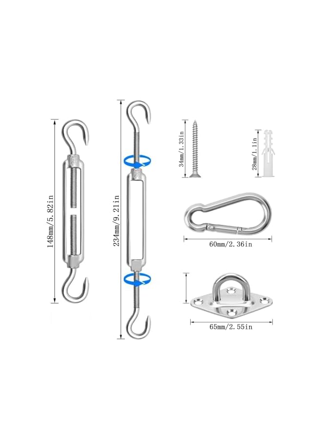 The Bros طقم أدوات ظل الشمس لظل شراع مثلث مستطيل، 44 قطعة من ملحقات تثبيت شراع الفولاذ المقاوم للصدأ الثقيلة لتثبيت المظلات الخارجية في الحديقة - Image 2