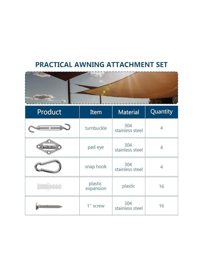 The Bros طقم أدوات ظل الشمس لظل شراع مثلث مستطيل، 44 قطعة من ملحقات تثبيت شراع الفولاذ المقاوم للصدأ الثقيلة لتثبيت المظلات الخارجية في الحديقة - Image 3