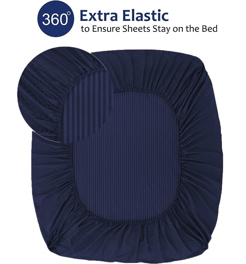 Evan Cotton Feel Satin Stripes/Lining Plain Bedsheet for Single Bed Bedsheet with One Pillow Cover for Home- Hotel-Guest House 60x90 Inch (Navy Blue) - Image 5