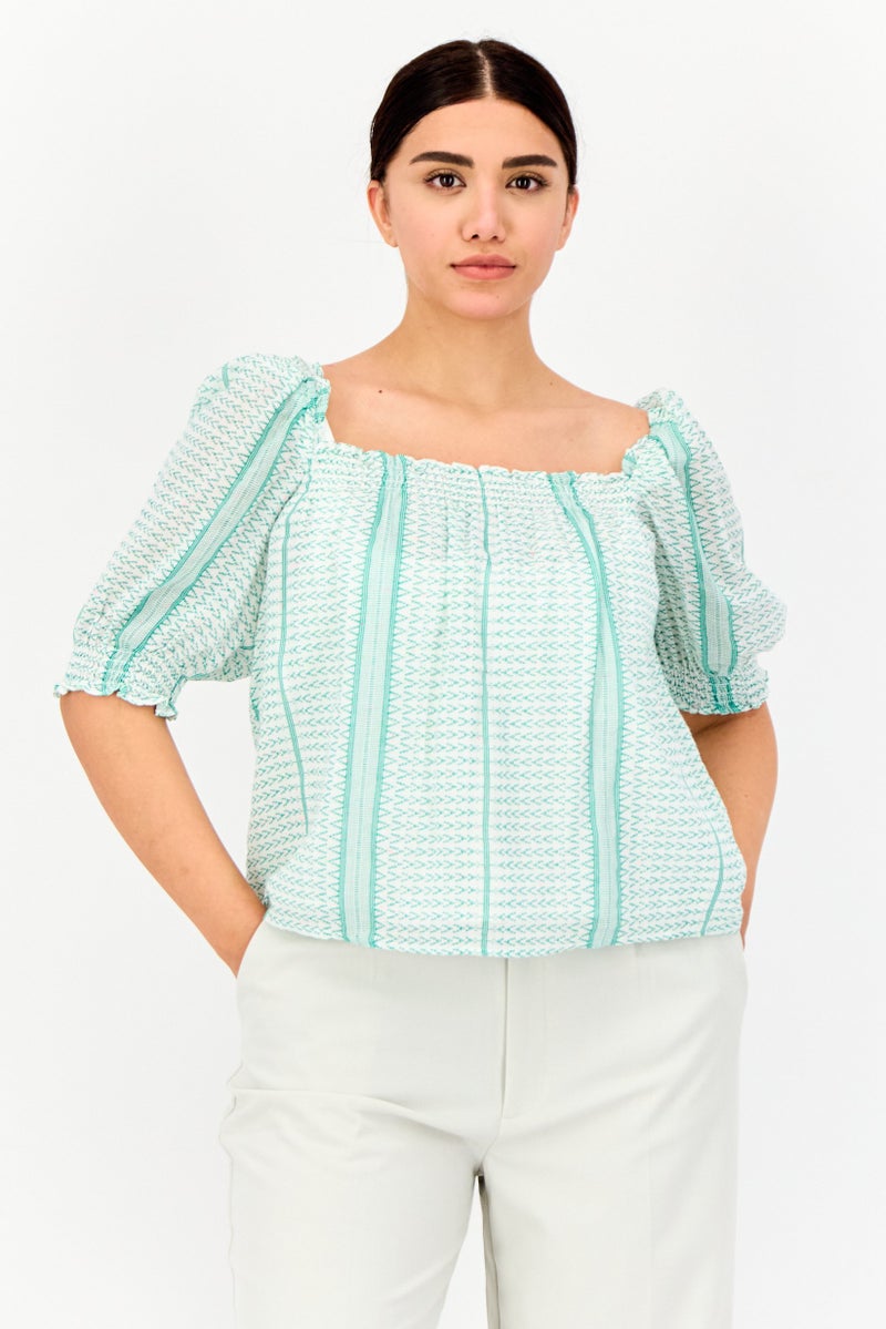 ONLY Women Squar Neck Short Sleeve Allover Print Blouse, Multicolor  - Image 1
