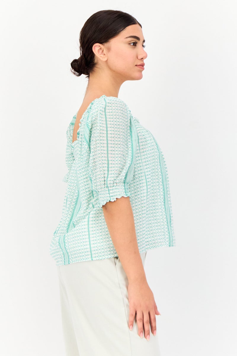 ONLY Women Squar Neck Short Sleeve Allover Print Blouse, Multicolor  - Image 2