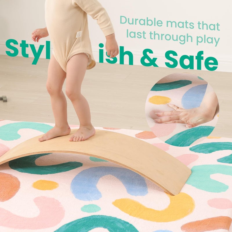 Huloo Sleep Baby Play Mat for Floor,1.3" Thick Cushioned Playpen Mat 50"x50",Extra Soft Elasti-Foam,Water Repellent Coral Velvet,Non-Slip for Crawling&Tummy Time,Infant Toddler Kids Nursery Rug(Doodle) - Image 3