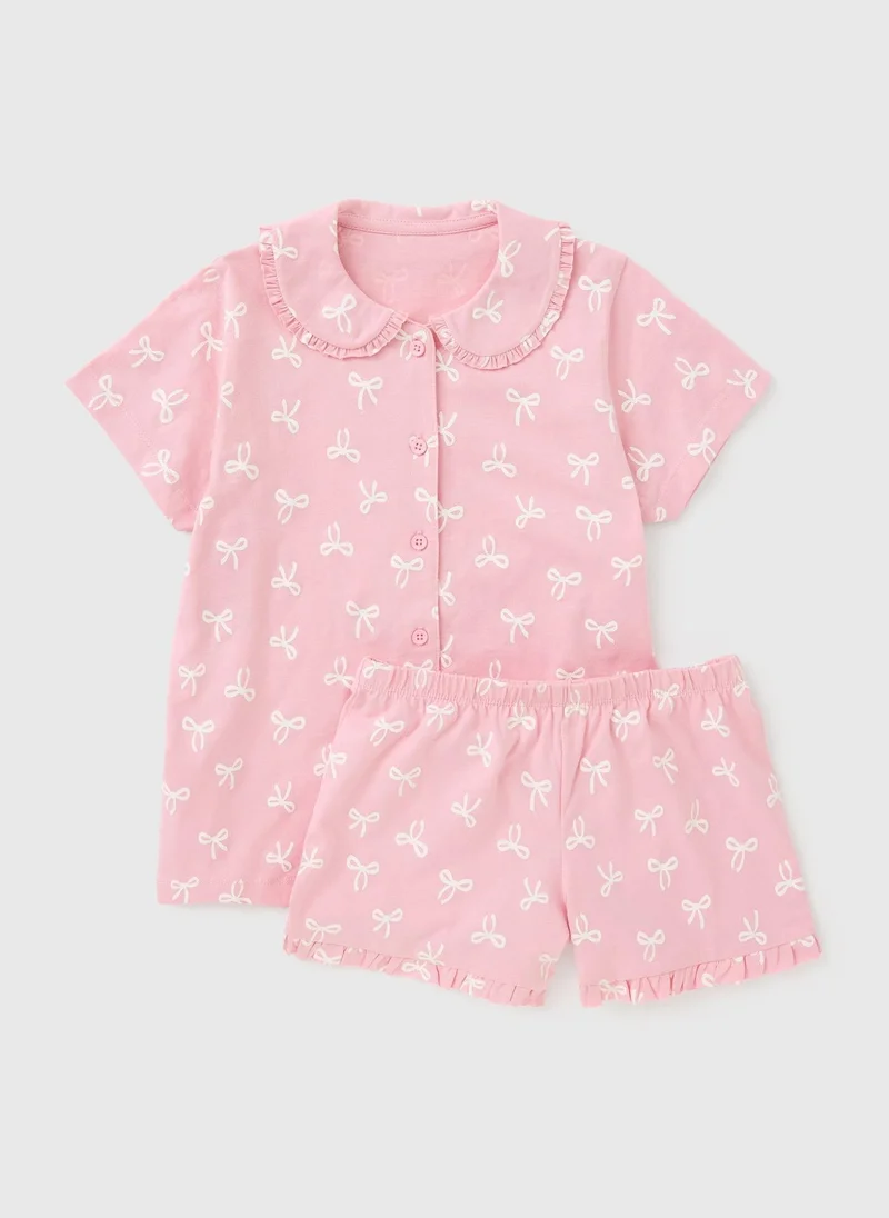 Girls Pink Bow Short Pyjama Set