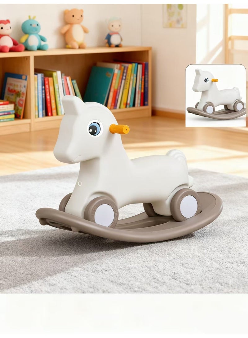 Rocking Horse with Detachable Balance Board and 4 Smooth Wheels,Kids Ride-On Rocking Horse Toy,3 in 1 Baby Rocking Toy Fun Birthday Gift for 1-3 Years Old(White，K-616) - Image 1