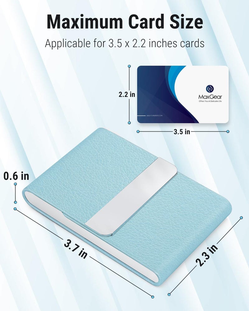 MaxGear Business Card Holder, PU Leather & Stainless Steel Business Card Case for Men or Women, Slim Name Cards Holder RFID Blocking Credit Cards Carrier with Magnetic Closure, Light Blue - Image 5