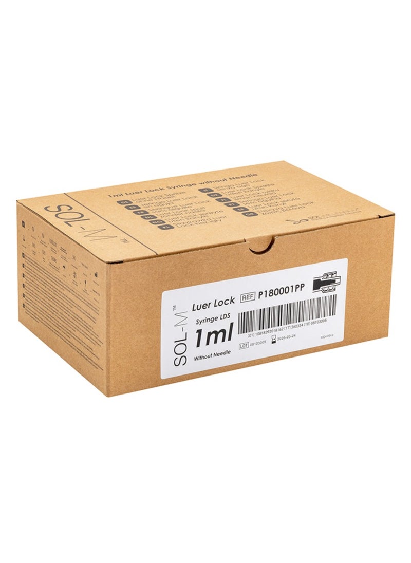 SOL-MILLENNIUM Sol-M 1ml Luer Lock Syringe PP without needle box -100 Pcs  - Image 3