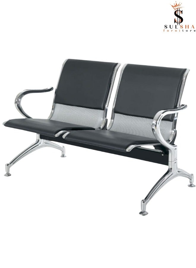 SULSHA Modern PU Leather 2 Seater Frame Airport Chair, visitor chair for Airport chair, Office chair, Hospital chair, School chair etc. with Metal frame armrest, sit & back, Silver