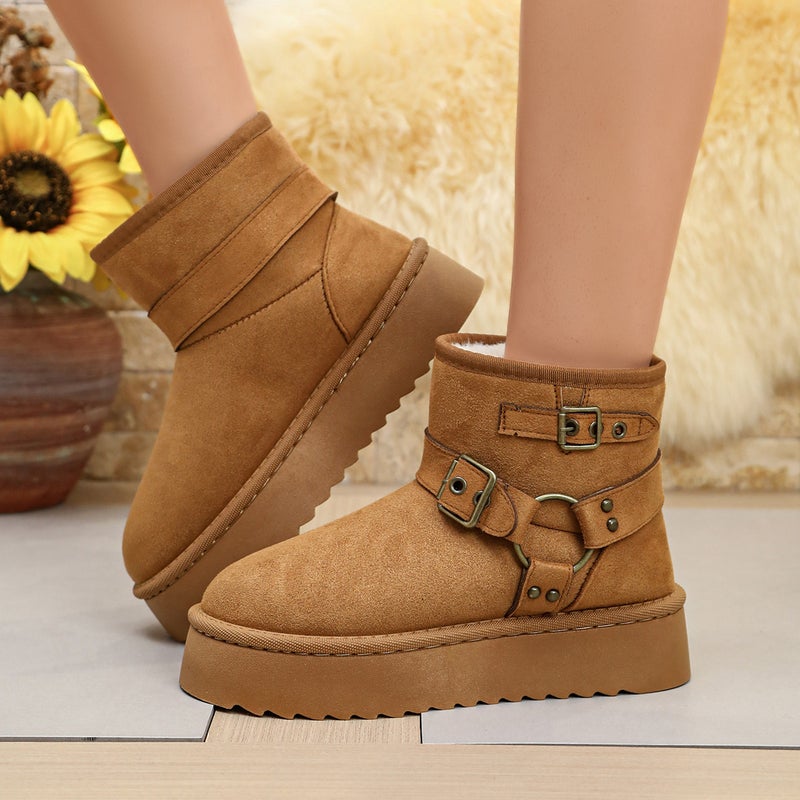 Women's Warm Platform Snow Boots with Faux Fur Lining - Slip-on Short Shaft Boots - Image 4
