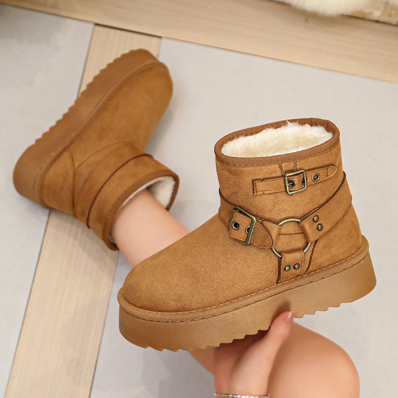 Women's Warm Platform Snow Boots with Faux Fur Lining - Slip-on Short Shaft Boots - Image 1