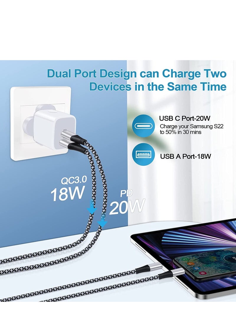 Generic - Galaxy A13/A12/A23/A52s/A32/A33/A22/Z Fold 4/Z Flip 4 USB C Charger Plug,20W Dual Ports PD & QC 3.0 Mains Wall Charger Plug,Type C Plug Fast Charging Power Adapter With Samsung Galaxy A13,iPhone12/13 - Image 1