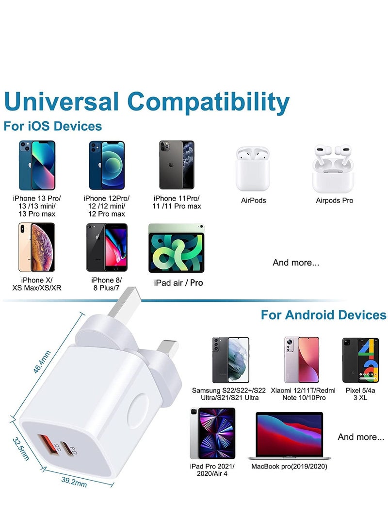 Generic - Galaxy A13/A12/A23/A52s/A32/A33/A22/Z Fold 4/Z Flip 4 USB C Charger Plug,20W Dual Ports PD & QC 3.0 Mains Wall Charger Plug,Type C Plug Fast Charging Power Adapter With Samsung Galaxy A13,iPhone12/13 - Image 1