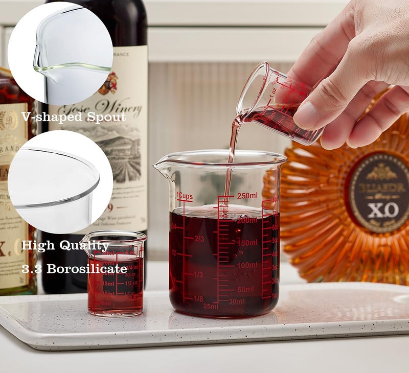 Ackers BORO3.3 High Borosilicate Glass Measuring Cup with V-Shaped Spout, 30ml (1oz) | Pack of 2 â€“ Precision Glass Measuring Cup for Kitchen & Bar - Image 3
