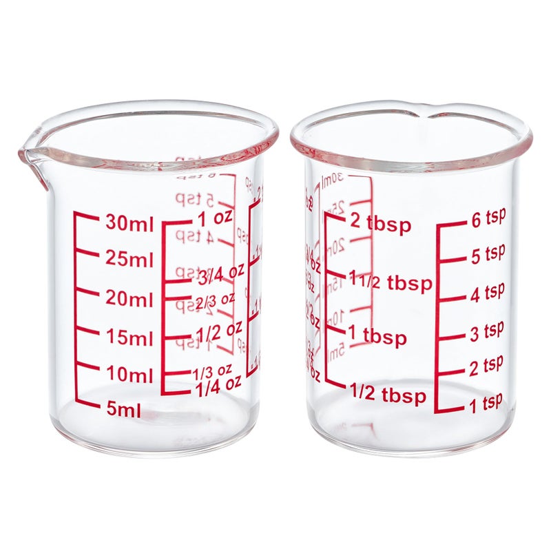 Ackers BORO3.3 High Borosilicate Glass Measuring Cup with V-Shaped Spout, 30ml (1oz) | Pack of 2 â€“ Precision Glass Measuring Cup for Kitchen & Bar - Image 1