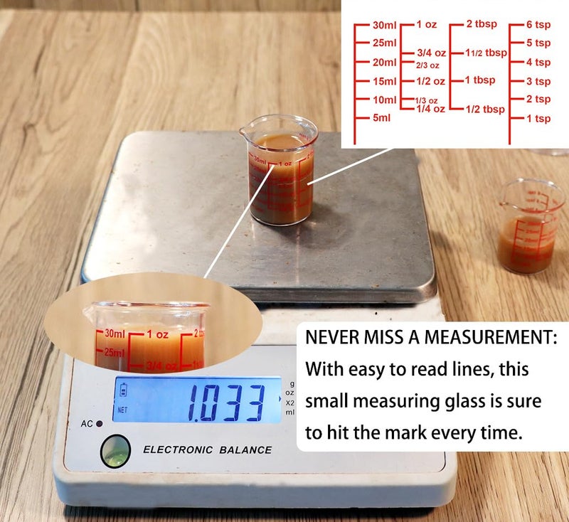 Ackers BORO3.3 High Borosilicate Glass Measuring Cup with V-Shaped Spout, 30ml (1oz) | Pack of 2 â€“ Precision Glass Measuring Cup for Kitchen & Bar - Image 4