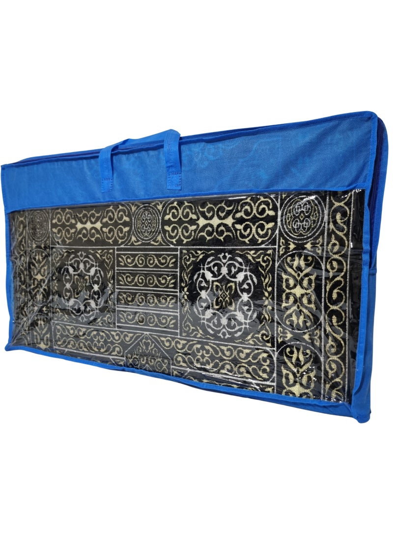 Smart Luxury Prayer Rug with Wooden Backrest 150cm x 70cm Embroidered Chenille Velvet and Compressed Foam Padded (Kaaba's Door)  - Image 4