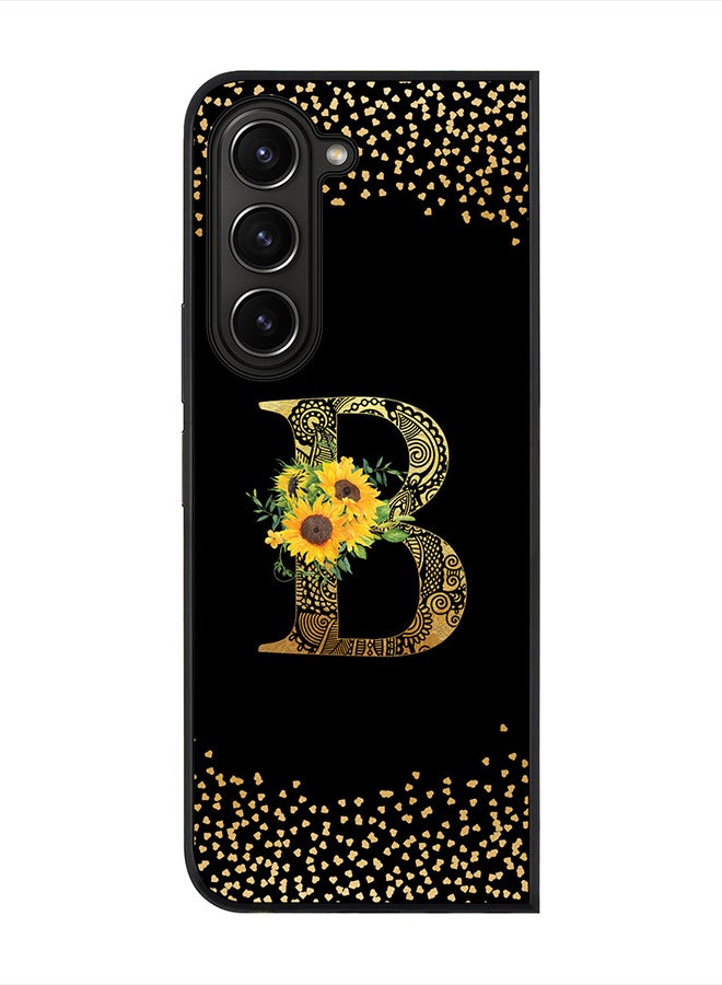 Stylizedd Rugged Black Cover for Samsung Galaxy Z Fold5 Case, Slim Fit Phone Cases -  Custom Monogram Initial Letter Mandala Floral Pattern Alphabet- B (Black) - Image 1