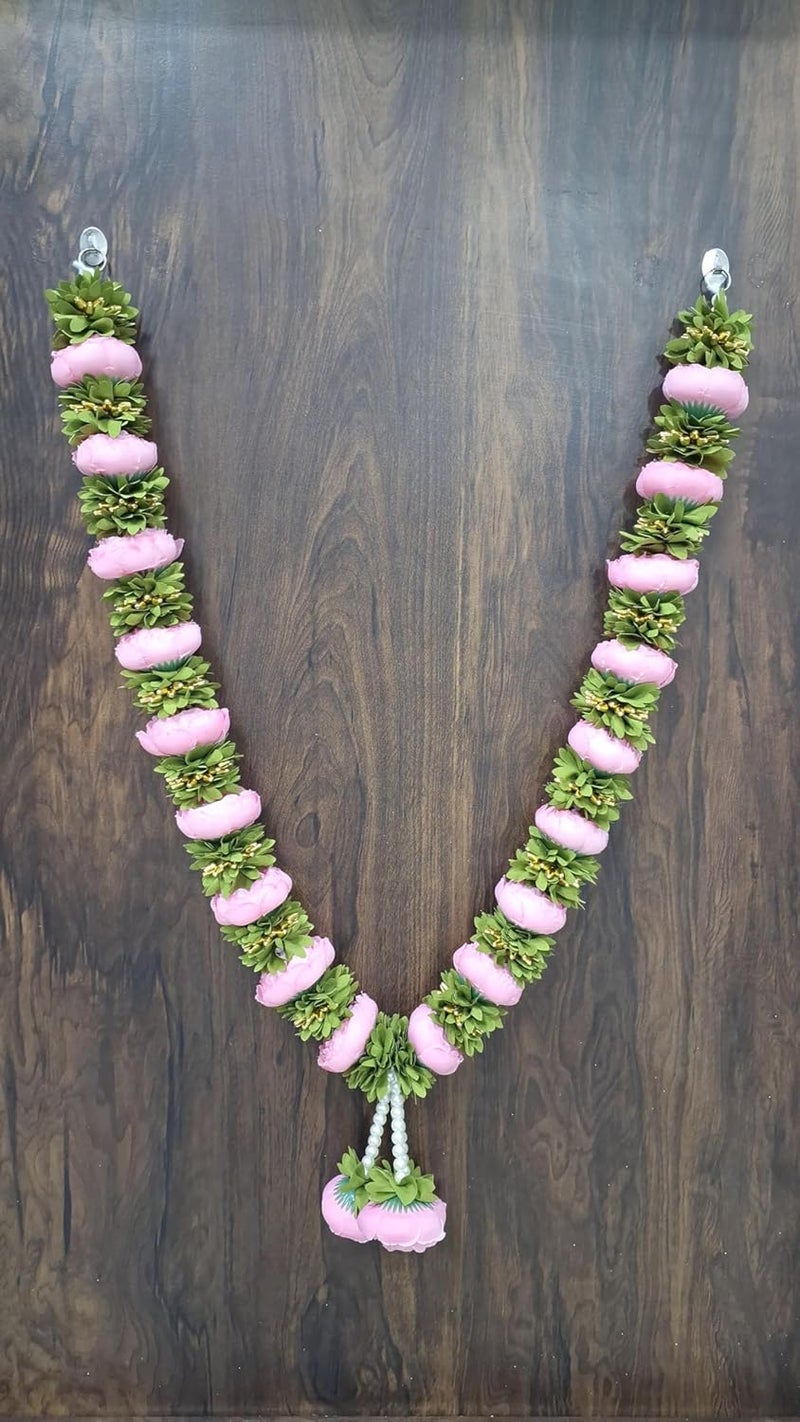 The Artisan WorkshopArtificial Flower Garland Rose Petal Mala Fabric malaphool malaPhoto Frame mala 18x14x9 cm Pooja Decor - Image 1