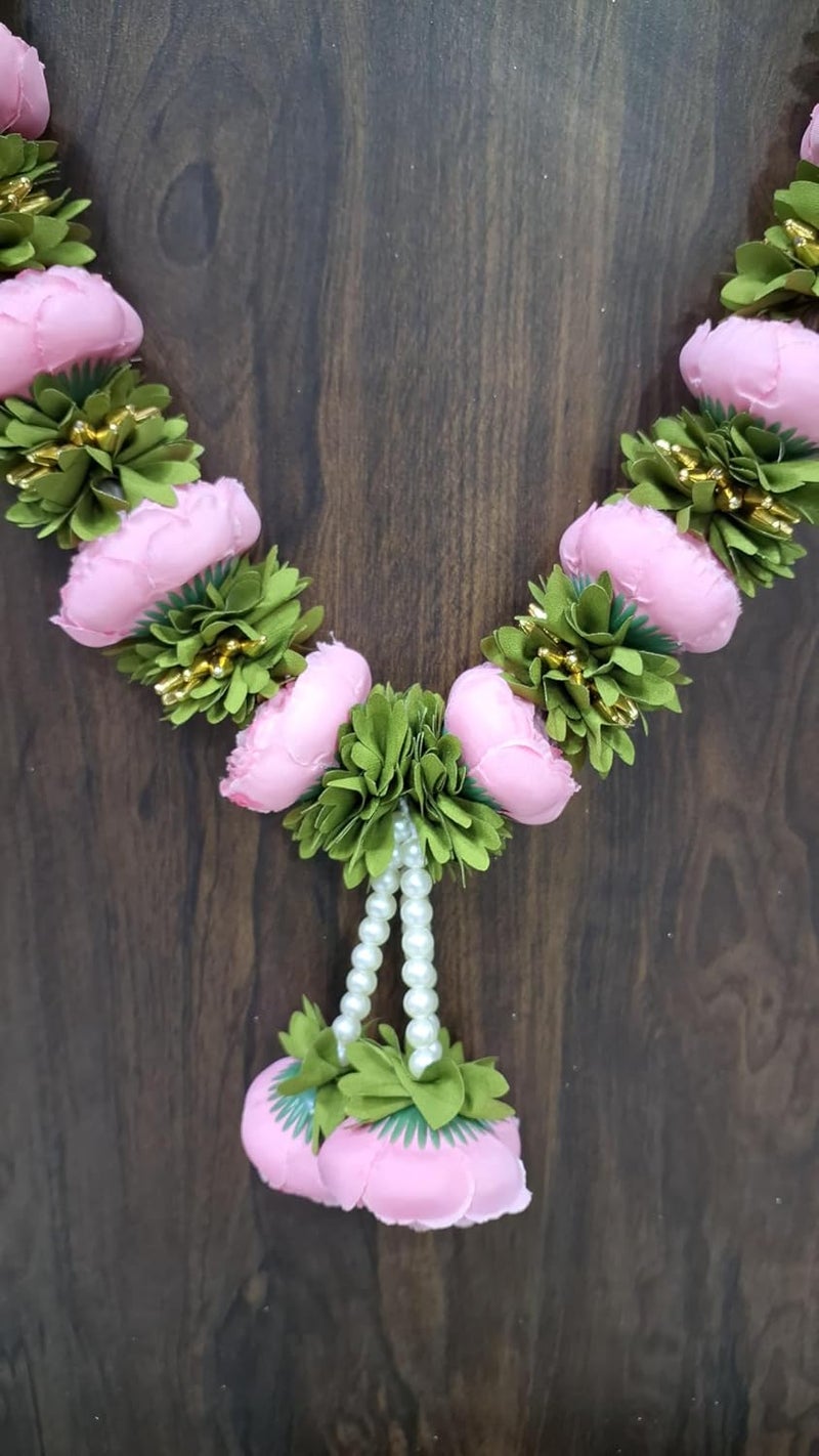 The Artisan WorkshopArtificial Flower Garland Rose Petal Mala Fabric malaphool malaPhoto Frame mala 18x14x9 cm Pooja Decor - Image 4