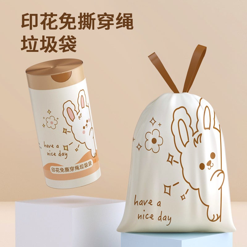 Tear-Free Garbage Bag Household Satchel Thickeneded Kitchen Drawstring Printed Tear-Free Automatic Closing Large Garbage Bag - Image 3