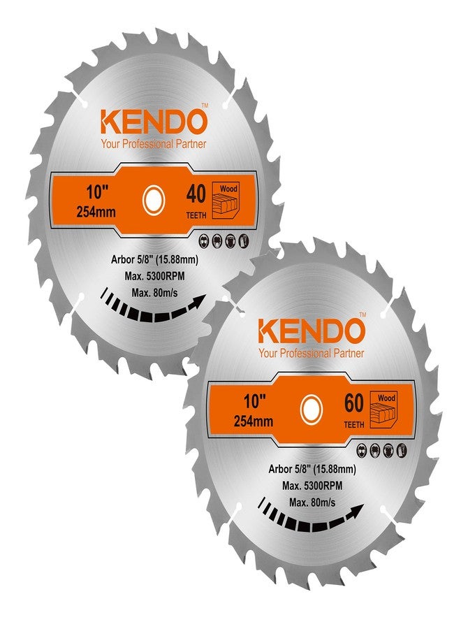 كيندو شفرة منشار دائرية من كيندو، مقاس 10 بوصات، بطرف من الكربيد، 40T و60T، مع محور 5/8 بوصة، وشفرات منشار طاولة/ميتري احترافية من ATB للخشب الرقائقي والخشب الرقائقي والخشب الممزق - Image 1