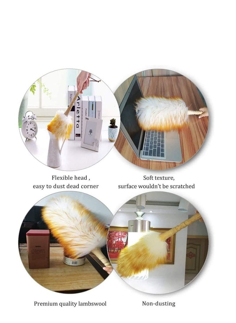 SYOSI Clean Duster 18.5 inchs Long Household Cleaning Wool Duster for Remove Dust Brush Car Sweep Dust Room Cleaning with Solid Wooden Handle, Flexible Head, Anti-Static, Comfortable Grips - Image 3